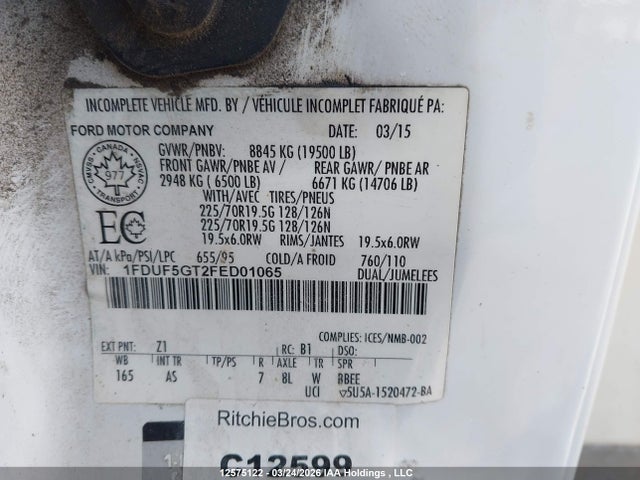 Продаж на аукціоні авто 2015 Ford F550 Super Duty, vin: 1FDUF5GT2FED01065, номер лоту: 12575122