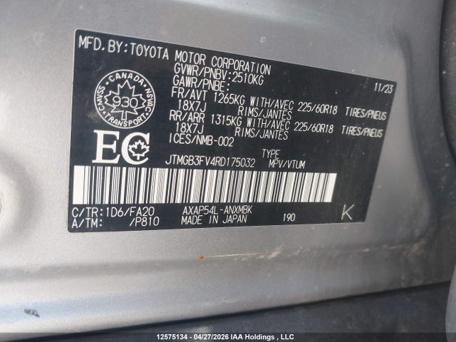 2024 Toyota Rav4 მანქანა იყიდება აუქციონზე, vin: JTMGB3FV4RD175032, აუქციონის ნომერი: 12575134