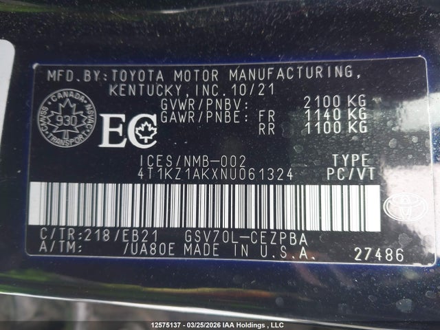 4T1KZ1AKXNU061324 Toyota Camry Xse V6