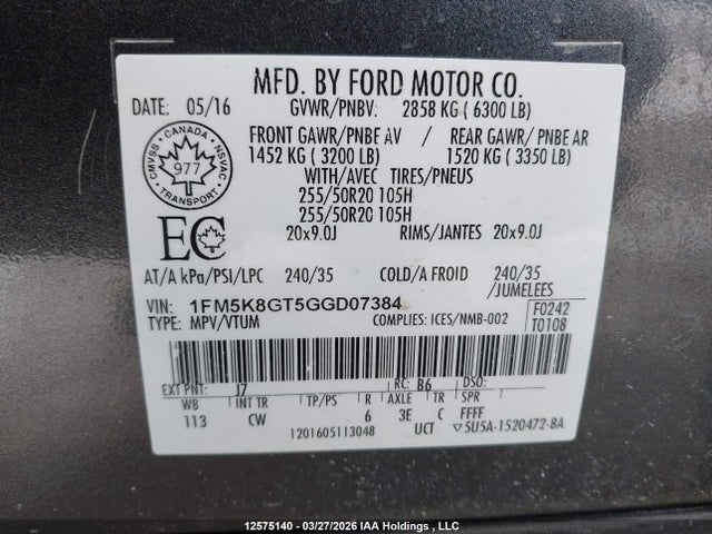 1FM5K8GT5GGD07384 Ford EXPLORER SPORT