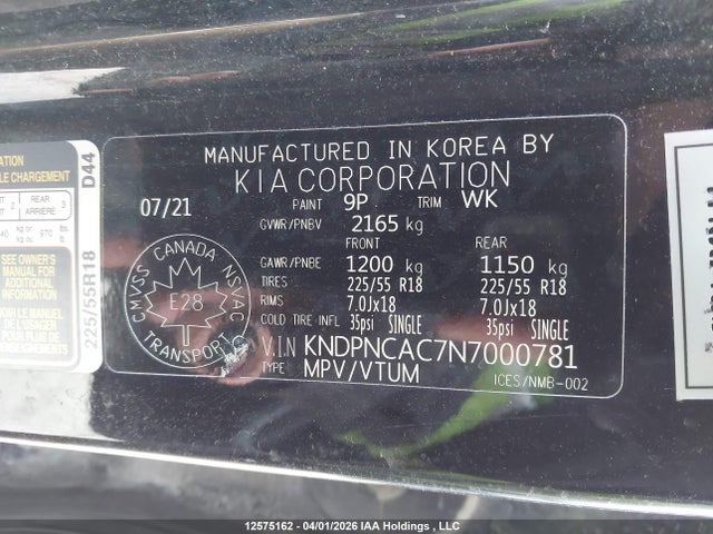 KNDPNCAC7N7000781 KIA Sportage Ex Premium S/ex S