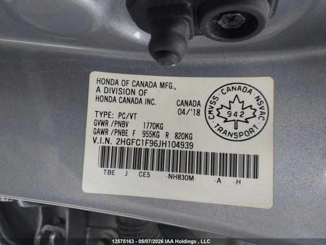 Продаж на аукціоні авто 2018 Honda Civic, vin: 2HGFC1F96JH104939, номер лоту: 12575163