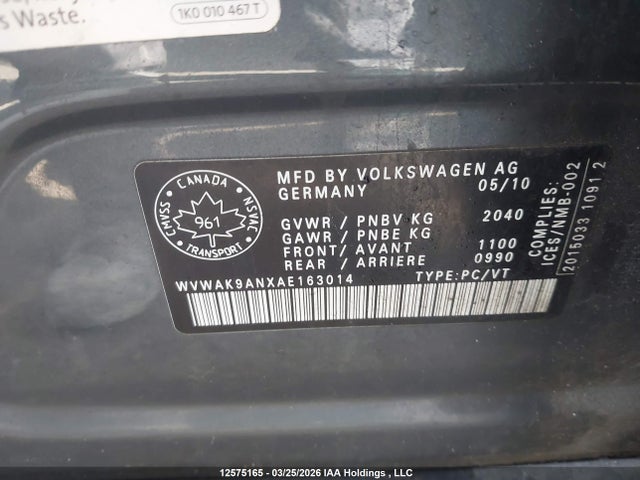 Продажа на аукционе авто 2010 Volkswagen Passat 2.0t, vin: WVWAK9ANXAE163014, номер лота: 12575165