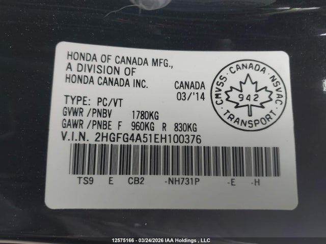 2HGFG4A51EH100376 Honda Civic Si Si