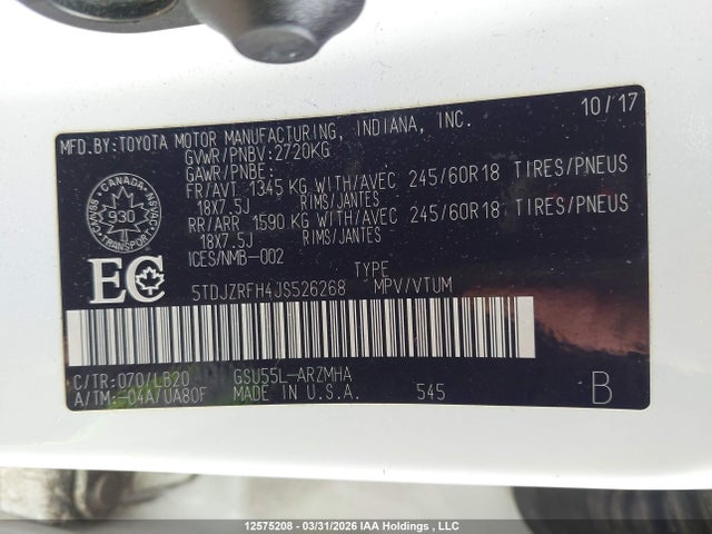 5TDJZRFH4JS526268 Toyota Highlander Se/xle