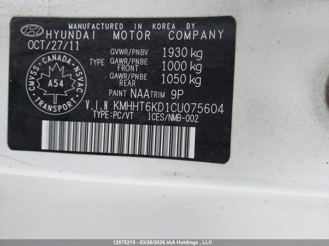 Продажа на аукционе авто 2012 Hyundai Genesis 2.0t Premium, vin: KMHHT6KD1CU075604, номер лота: 12575215