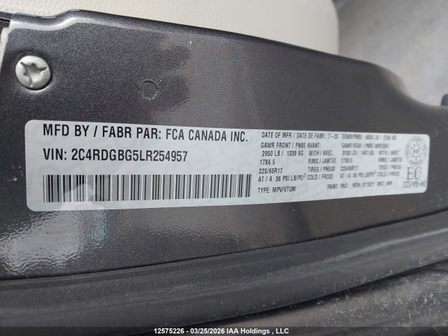 2C4RDGBG5LR254957 Dodge Grand Caravan Se