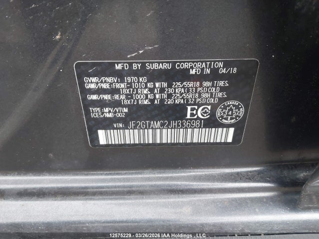 JF2GTAMC2JH336981 Subaru Crosstrek Limited