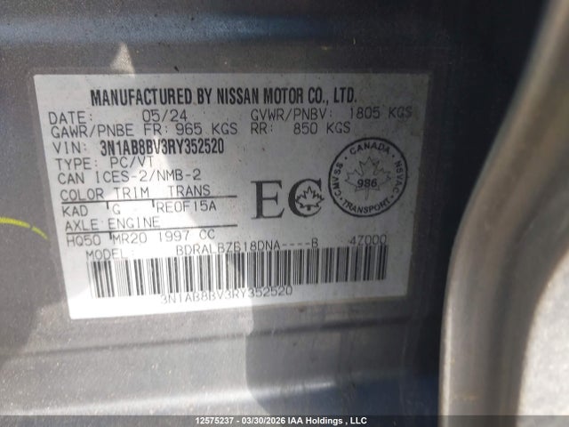 Aukcja sprzedaży 2024 Nissan Sentra S, vin: 3N1AB8BV3RY352520, numer aukcji: 12575237
