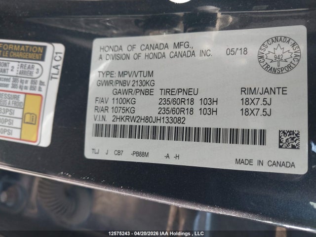 2HKRW2H80JH133082 Honda CR-V EXL