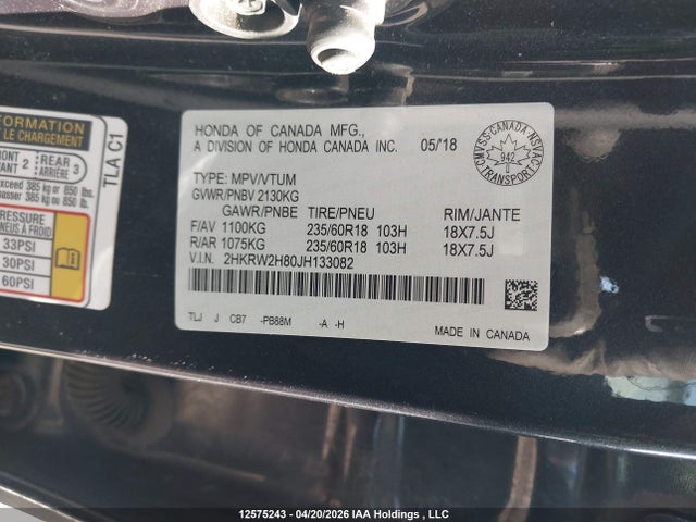 2HKRW2H80JH133082 Honda CR-V EXL