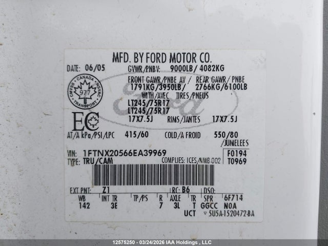 Продажа на аукционе авто 2006 Ford F250 Super Duty, vin: 1FTNX20566EA39969, номер лота: 12575250