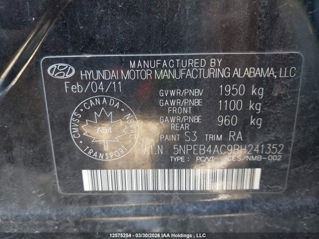 Продаж на аукціоні авто 2011 Hyundai Sonata Gls, vin: 5NPEB4AC9BH241352, номер лоту: 12575254