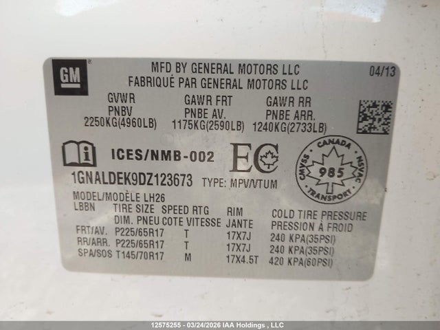 Продаж на аукціоні авто 2013 Chevrolet Equinox, vin: 1GNALDEK9DZ123673, номер лоту: 12575255