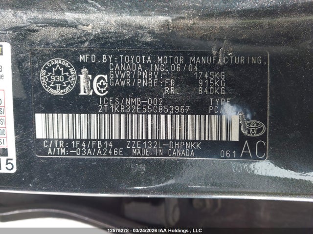 12575278 :رقم المزاد ، 2T1KR32E55C853967 vin ، 2005 Toyota Matrix مزاد بيع