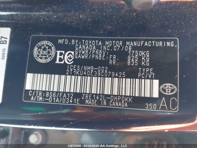 Aukcja sprzedaży 2009 Toyota Corolla Matrix, vin: 2T1KU40E39C079425, numer aukcji: 12575280