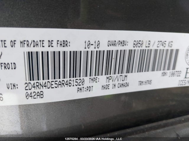 12575284 :رقم المزاد ، 2D4RN4DE5AR461520 vin ، 2010 Dodge Grand Caravan مزاد بيع