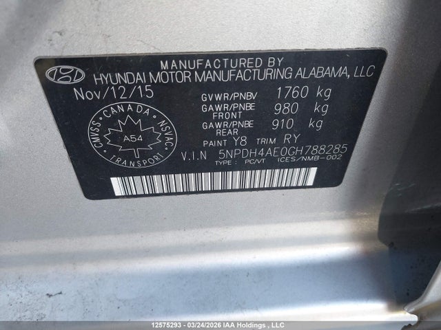 Продажа на аукционе авто 2016 Hyundai Elantra Se/sport/limited, vin: 5NPDH4AE0GH788285, номер лота: 12575293