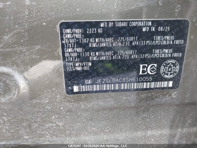 Aukcja sprzedaży 2025 Subaru Forester, vin: JF2SLDAC8SH610055, numer aukcji: 12575297