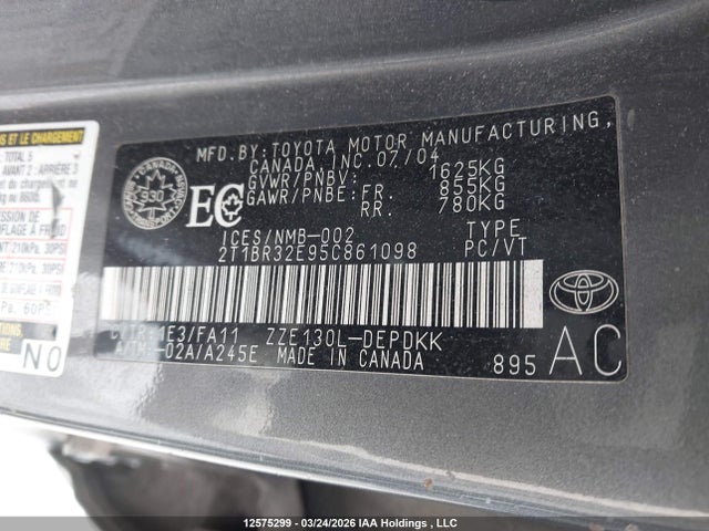 12575299 :رقم المزاد ، 2T1BR32E95C861098 vin ، 2005 Toyota Corolla Ce/le/s مزاد بيع
