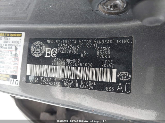 12575299 :رقم المزاد ، 2T1BR32E95C861098 vin ، 2005 Toyota Corolla Ce/le/s مزاد بيع