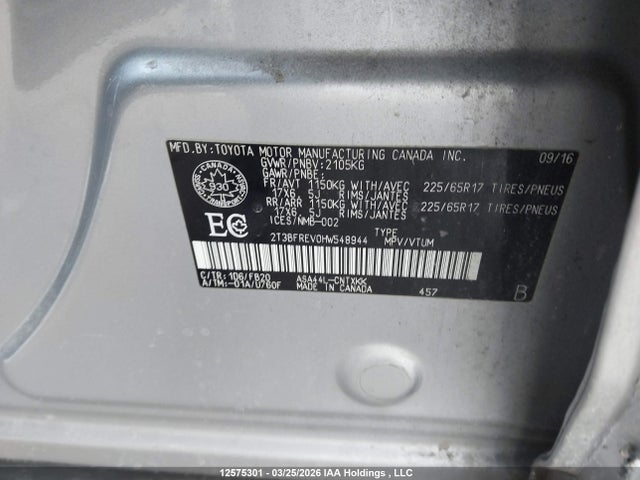 Aukcja sprzedaży 2017 Toyota Rav4 Le, vin: 2T3BFREV0HW548944, numer aukcji: 12575301