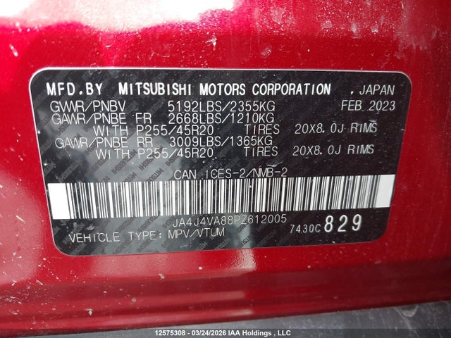 Aukcja sprzedaży 2023 Mitsubishi Outlander Gt/gt Premium, vin: JA4J4VA88PZ612005, numer aukcji: 12575308