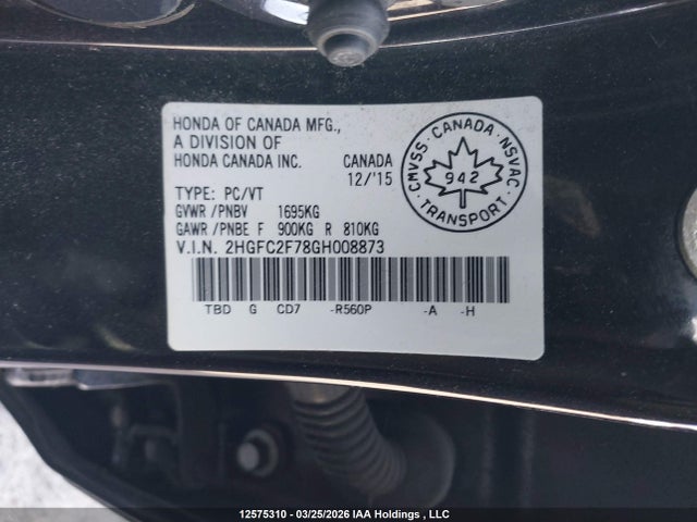 Продажа на аукционе авто 2016 Honda Civic Ex, vin: 2HGFC2F78GH008873, номер лота: 12575310
