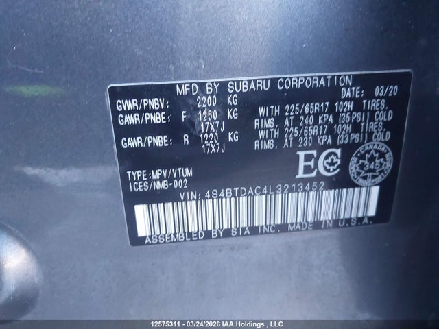 4S4BTDAC4L3213452 Subaru Outback Convenience