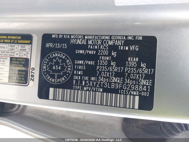 5XYZT3LB9FG298841 Hyundai SANTA FE SPORT