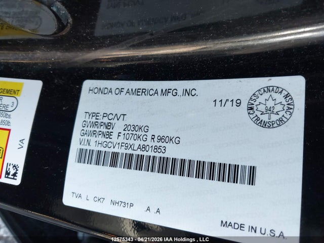 1HGCV1F9XLA801853 Honda Accord Touring