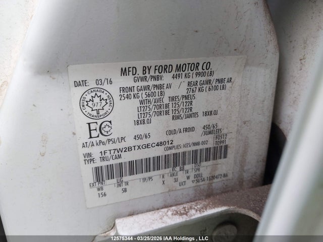 2016 Ford F-250 Lariat მანქანა იყიდება აუქციონზე, vin: 1FT7W2BTXGEC48012, აუქციონის ნომერი: 12575344