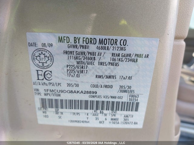 Продаж на аукціоні авто 2010 Ford Escape Xlt, vin: 1FMCU9DG8AKA28899, номер лоту: 12575345