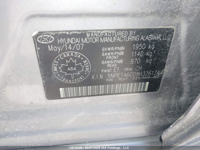 Продаж на аукціоні авто 2008 Hyundai Sonata Gl/gls, vin: 5NPET46C08H326174, номер лоту: 12575349