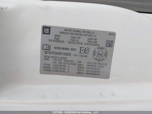Aukcja sprzedaży 2013 Gmc Savana 2500 Standard, vin: 1GTW7FCA3D1166820, numer aukcji: 12575350