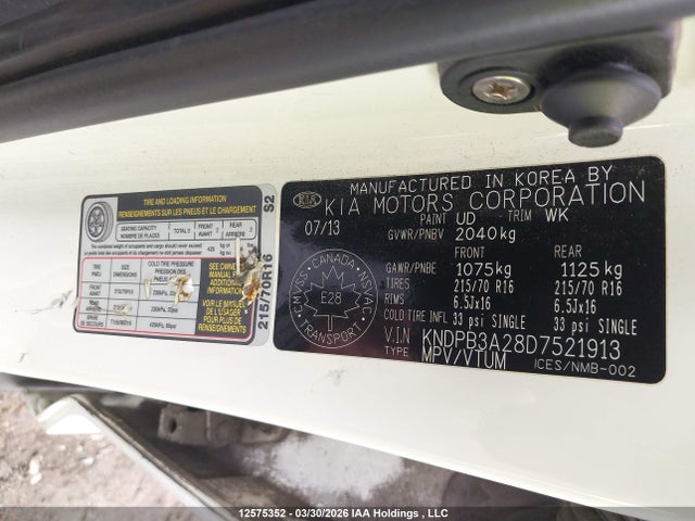 2013 Kia Sportage Lx მანქანა იყიდება აუქციონზე, vin: KNDPB3A28D7521913, აუქციონის ნომერი: 12575352