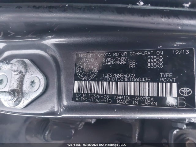 2014 Toyota Prius C მანქანა იყიდება აუქციონზე, vin: JTDKDTB34E1060435, აუქციონის ნომერი: 12575356