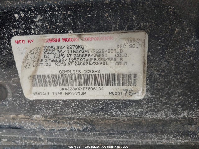 JA4JZ3AXXEZ606104 Mitsubishi Outlander Se