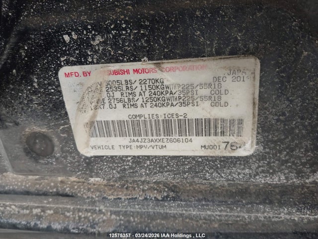 JA4JZ3AXXEZ606104 Mitsubishi Outlander Se