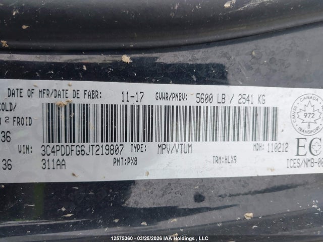 Продажа на аукционе авто 2018 Dodge Journey Gt, vin: 3C4PDDFG6JT219807, номер лота: 12575360