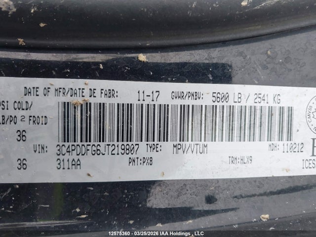 Продажа на аукционе авто 2018 Dodge Journey Gt, vin: 3C4PDDFG6JT219807, номер лота: 12575360