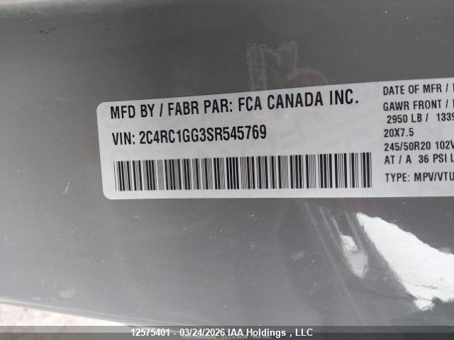 12575401 :رقم المزاد ، 2C4RC1GG3SR545769 vin ، 2025 Chrysler Pacifica Limited مزاد بيع