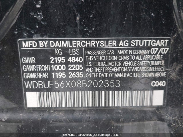 Aukcja sprzedaży 2008 Mercedes-benz E 350, vin: WDBUF56X08B202353, numer aukcji: 12575469