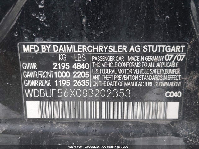 Aukcja sprzedaży 2008 Mercedes-benz E 350, vin: WDBUF56X08B202353, numer aukcji: 12575469