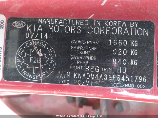 Продажа на аукционе авто 2015 Kia Rio Lx, vin: KNADM4A36F6451796, номер лота: 12575492