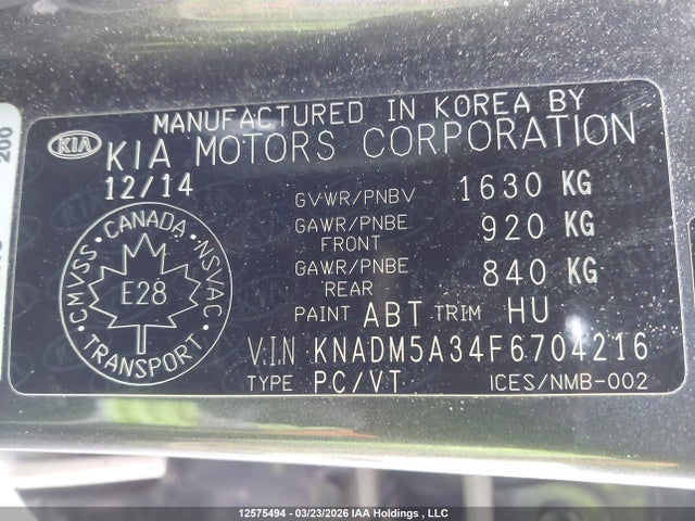 Aukcja sprzedaży 2015 Kia Rio Lx, vin: KNADM5A34F6704216, numer aukcji: 12575494