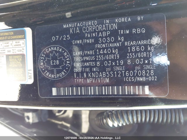 Продаж на аукціоні авто 2026 Kia Ev9, vin: KNDAB5S12T6070828, номер лоту: 12575508