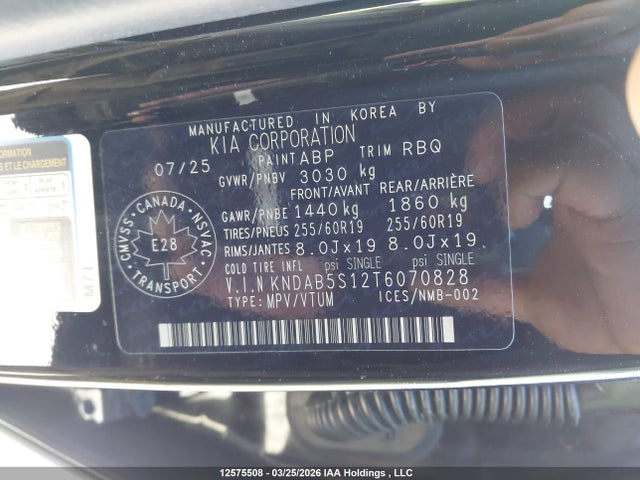 Продаж на аукціоні авто 2026 Kia Ev9, vin: KNDAB5S12T6070828, номер лоту: 12575508