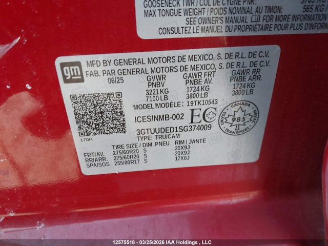 12575518 :رقم المزاد ، 3GTUUDED1SG374009 vin ، 2025 Gmc Sierra 1500 مزاد بيع