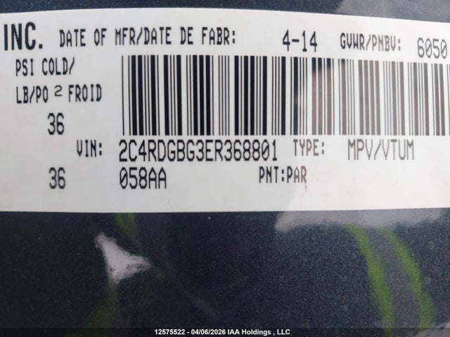 2C4RDGBG3ER368801 Dodge Grand Caravan Se